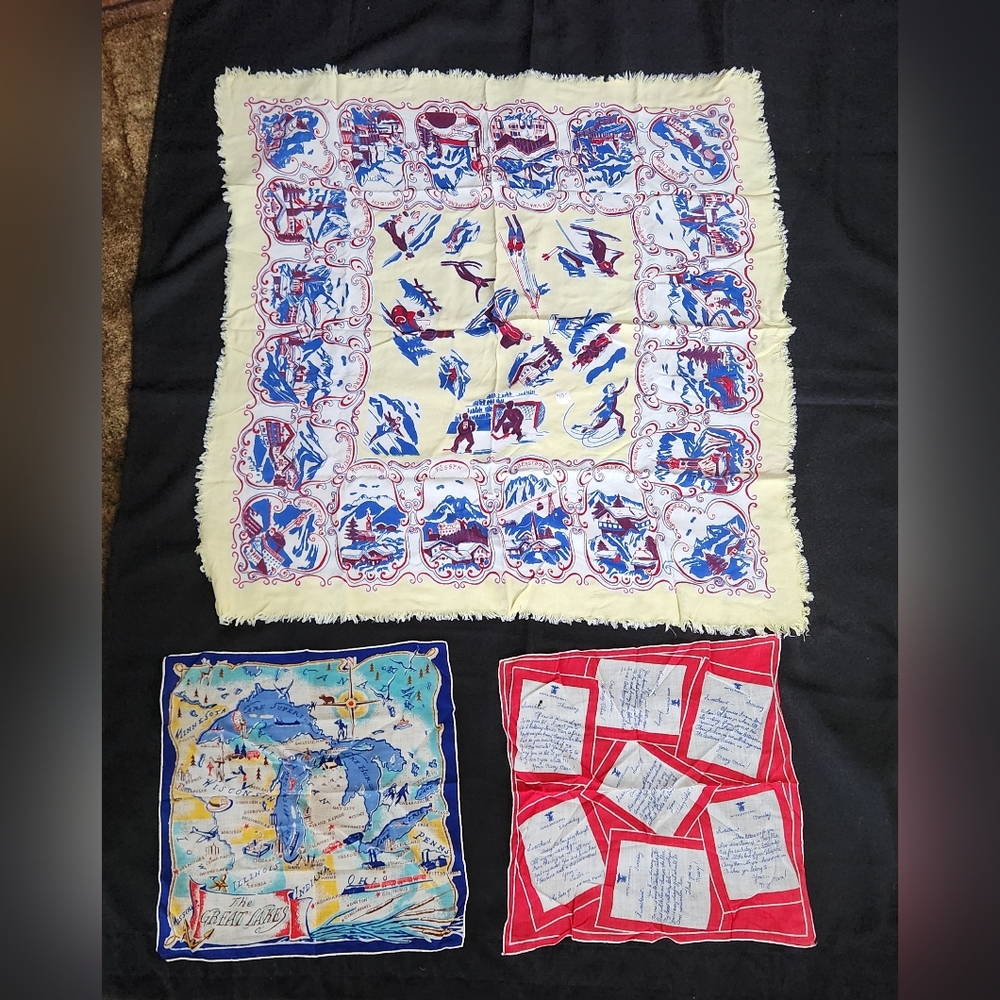 3 pc 'linen' lot - incl. US Navy Sweetheart letters home hankerchief